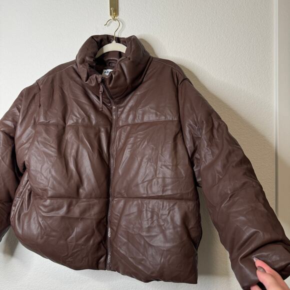 Old Navy Brown Faux Leather Puffer Jacket - Picture 8 of 12